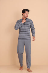 Brink Regular Gri Erkek Uzun Kol Pijama Takımı - Redline