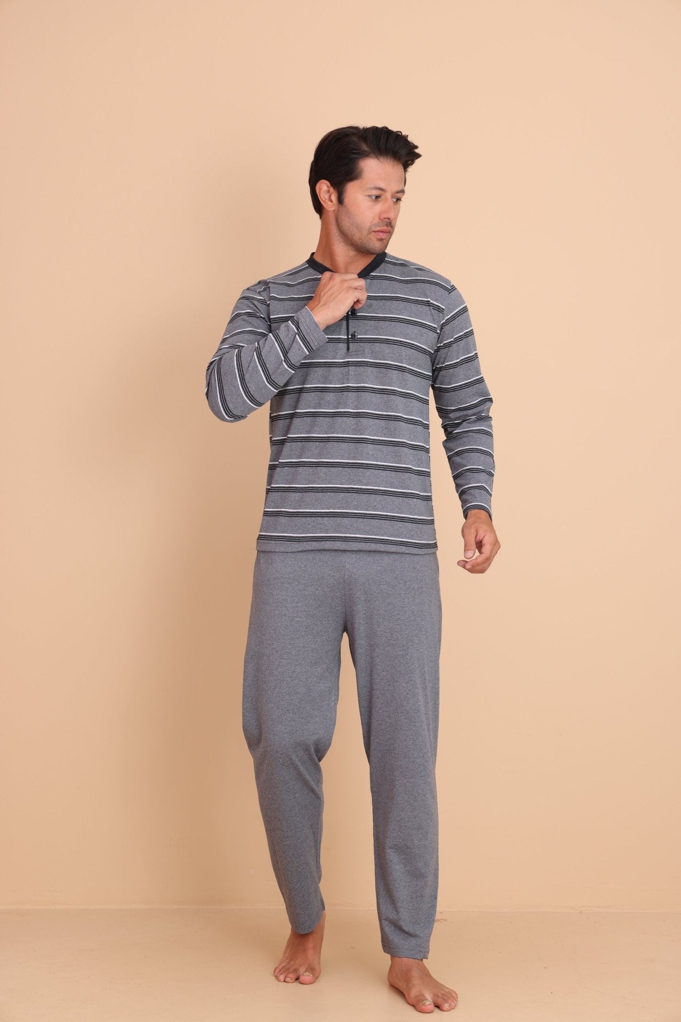 Brink Regular Gri Erkek Uzun Kol Pijama Takımı - Redline