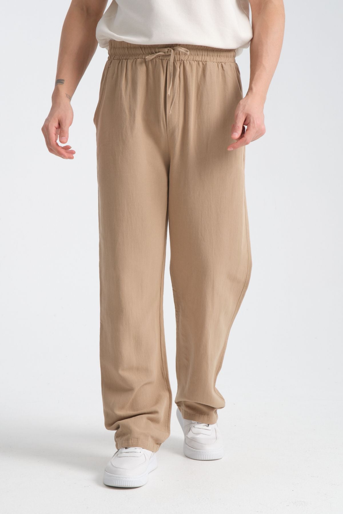Saga Keten Baggy Pantolon Bej