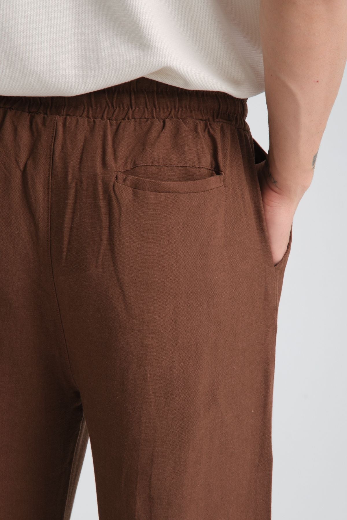 Saga Keten Erkek Pantolon Rahat Kalıp Baggy Kahve