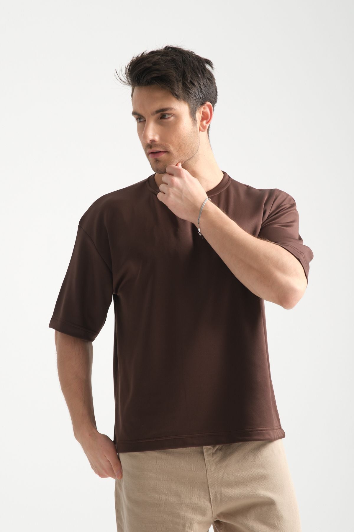 Plume Erkek Basic Oversize Tişört Kahverengi