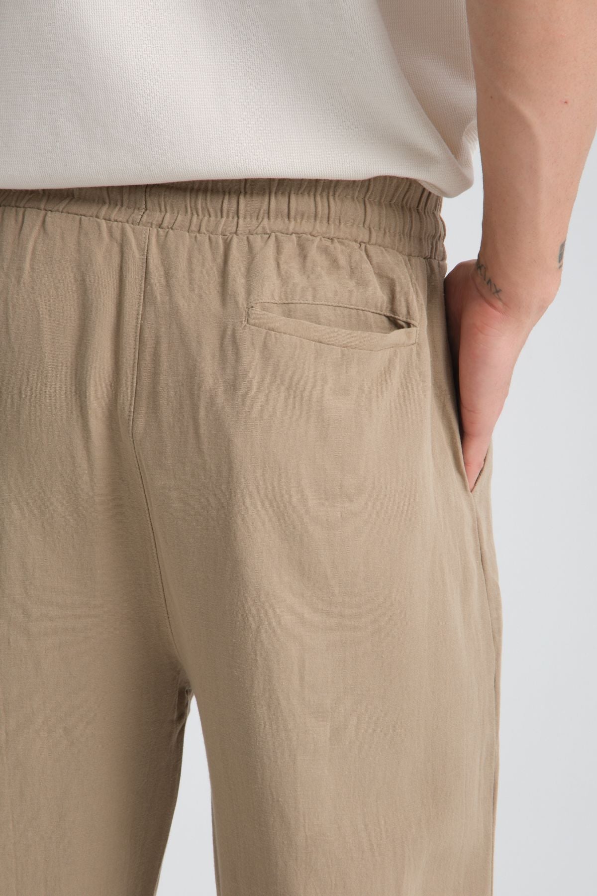 Saga Keten Baggy Pantolon Taş