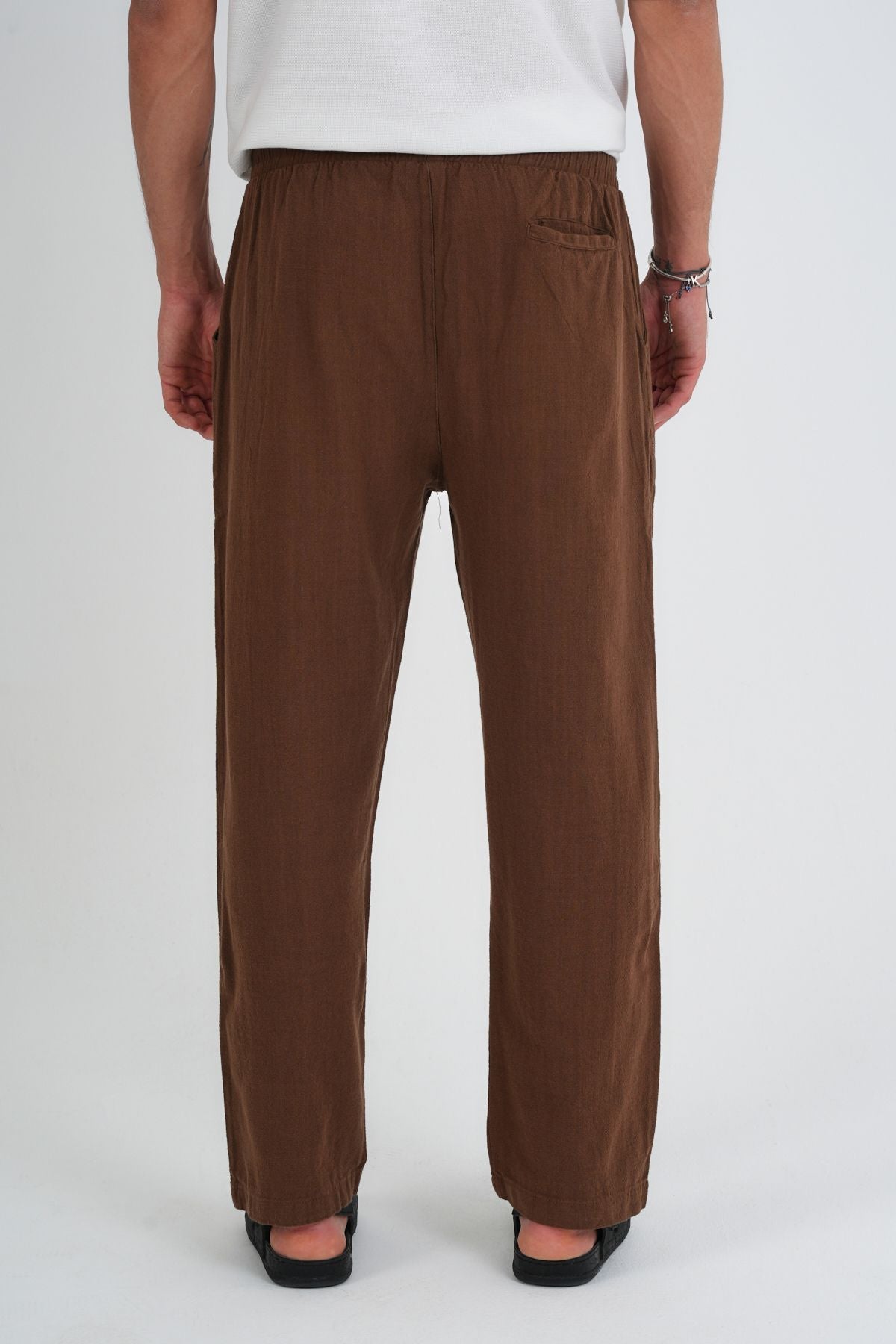 Comforted Erkek Baggy Keten Rahat Pantolon Bol Paça Yeni Sezon Kahverengi