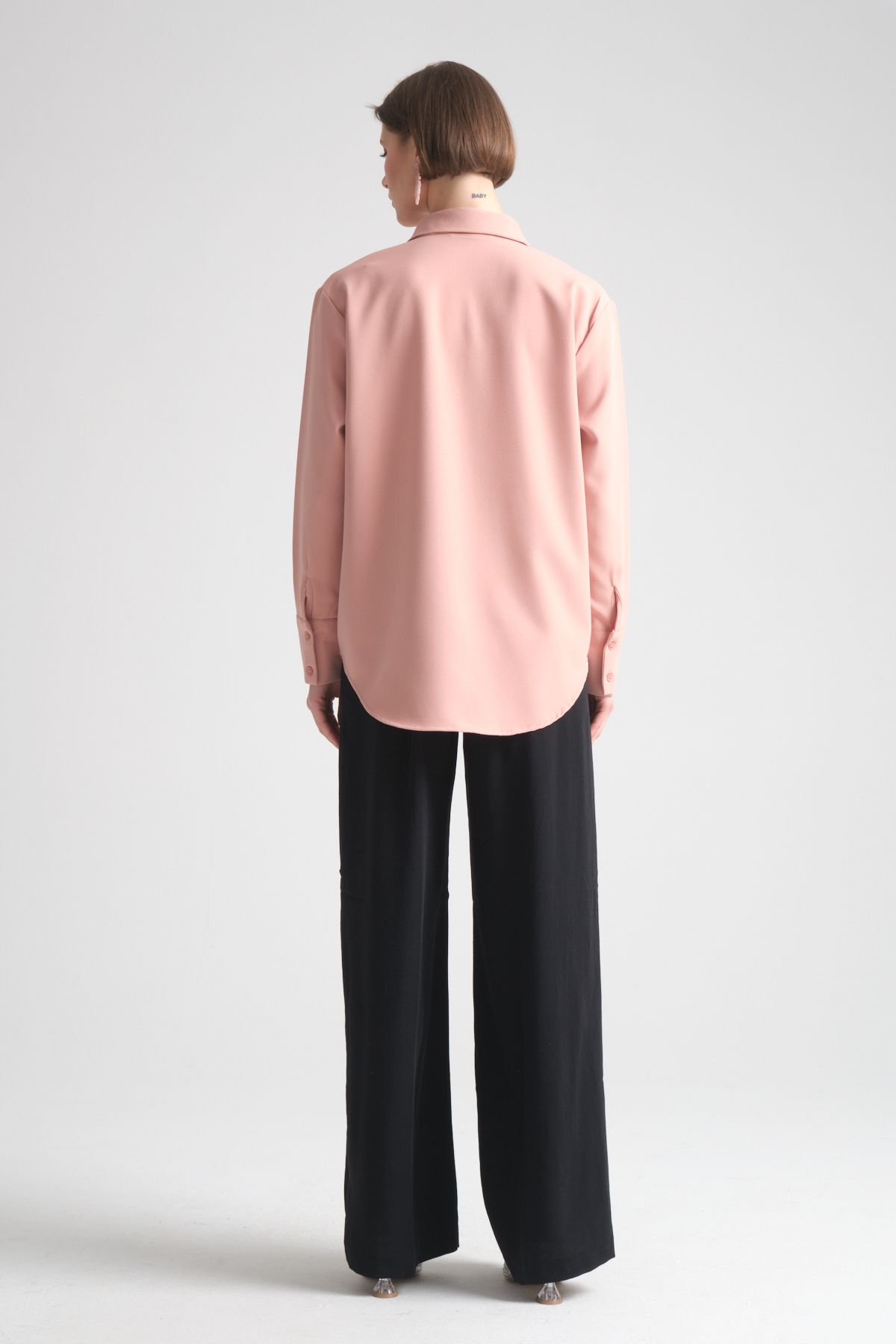 Pure Oversize Iç Göstermeyen Uzun Basic Kadın Gömlek Pembe