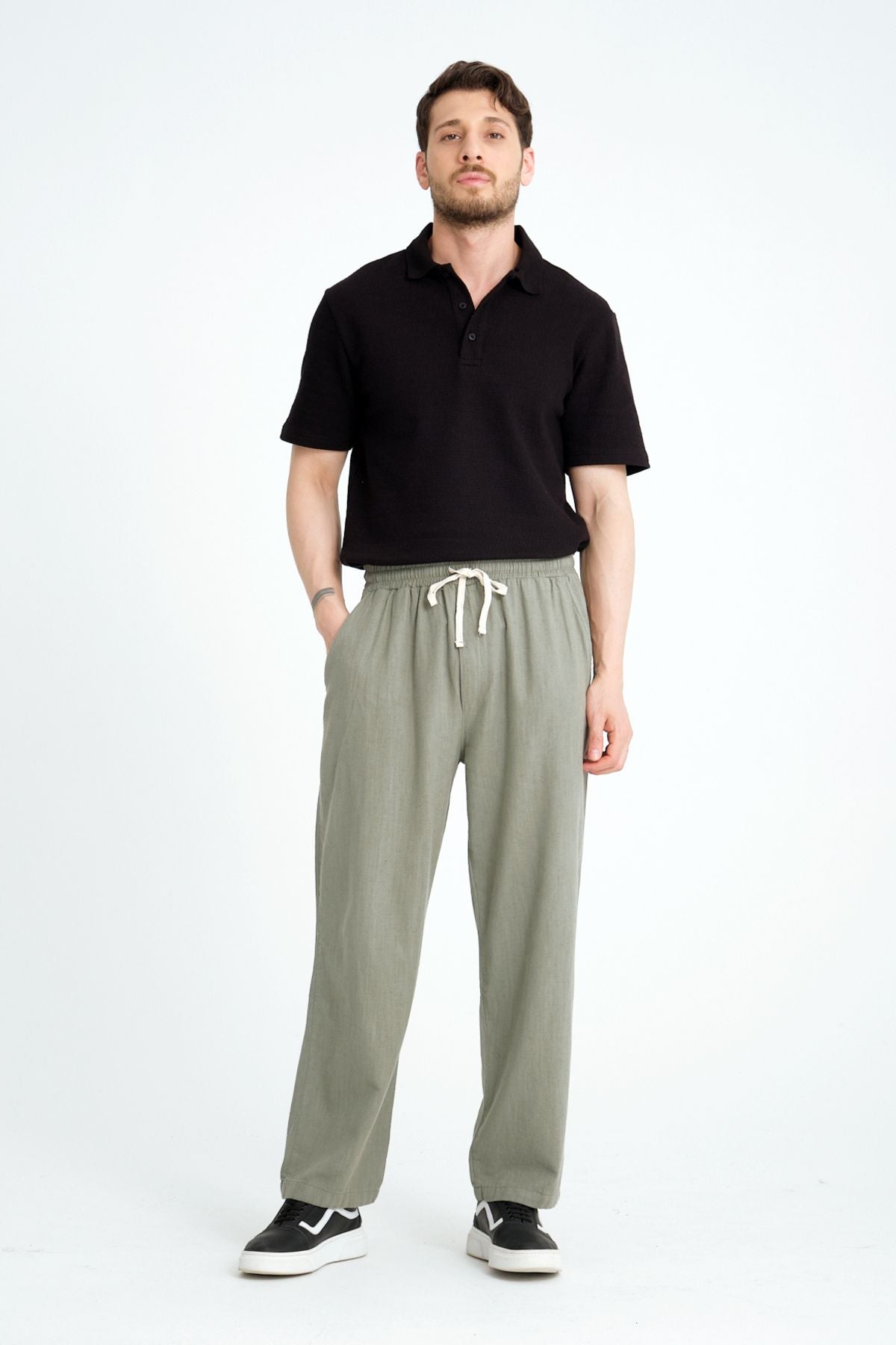 Luxe Baggy Mint Keten Pantolon