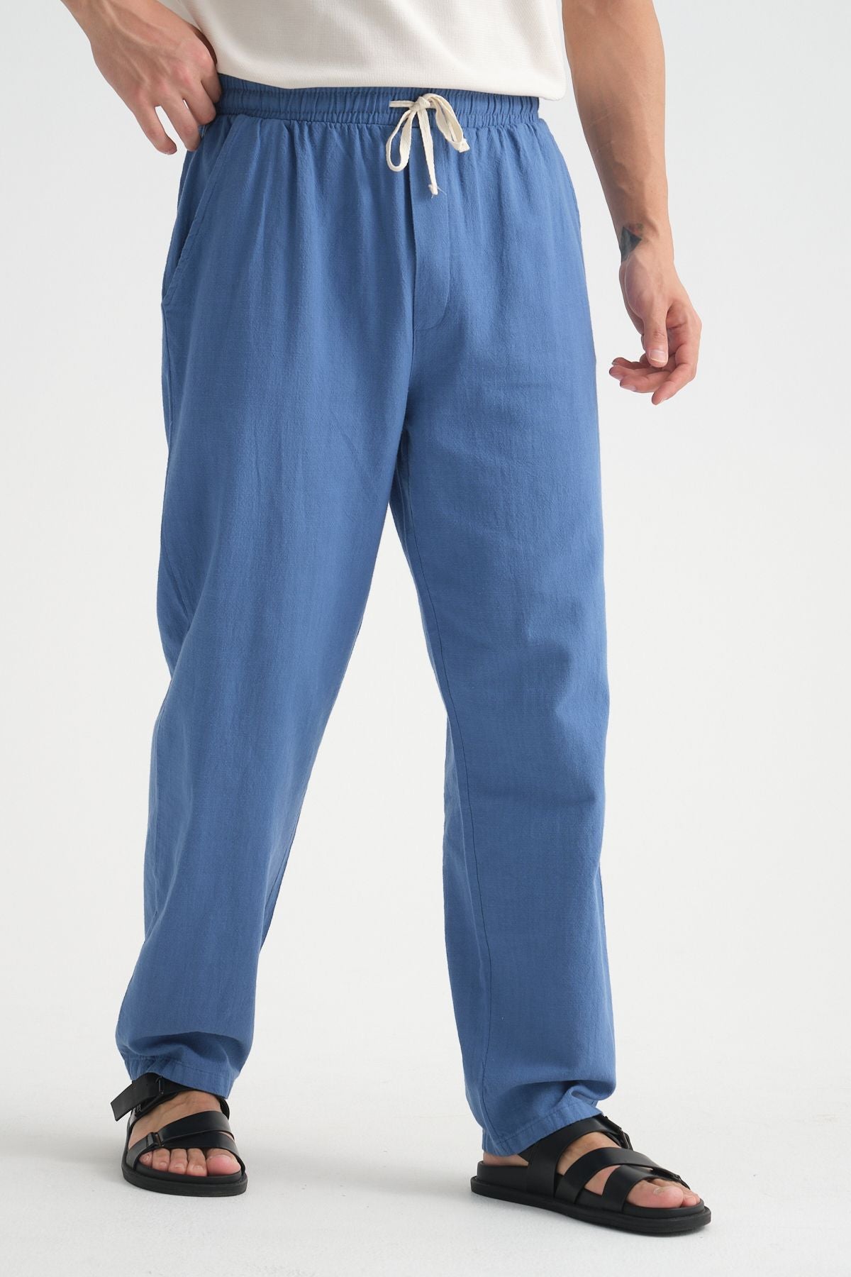 Comforted Erkek Baggy Keten Rahat Pantolon Bol Paça Yeni Sezon İndigo