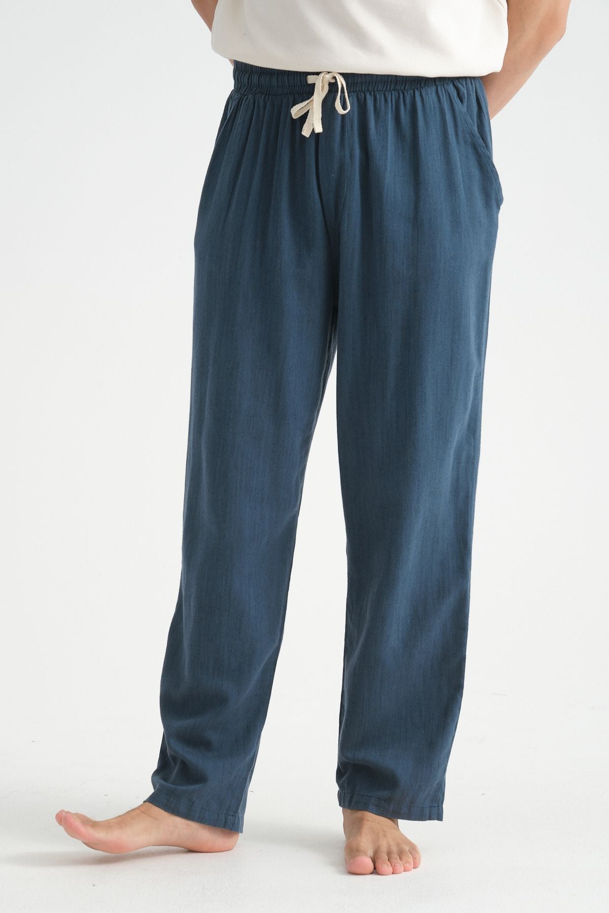 Luxe Erkek Baggy Keten Karışımı Rahat Pantolon Bol Paça Yeni Sezon Lacivert