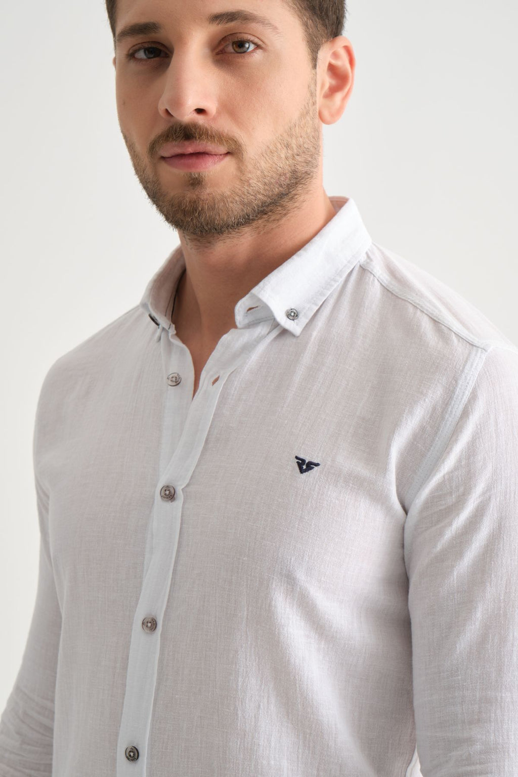 Erkek Yıkamalı Keten Basic Gömlek Slim Fit 2198 Beyaz