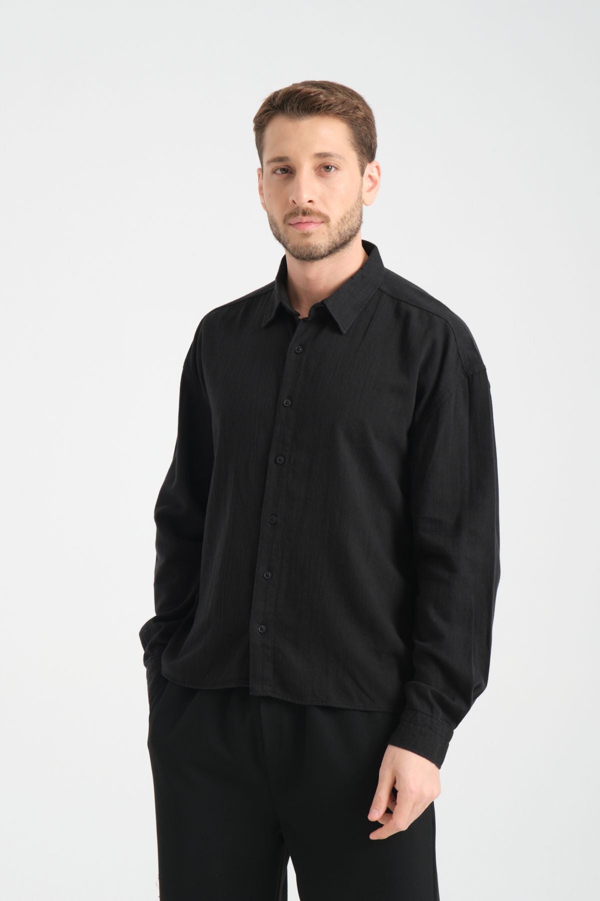 Bond Keten Oversize Gömlek Siyah