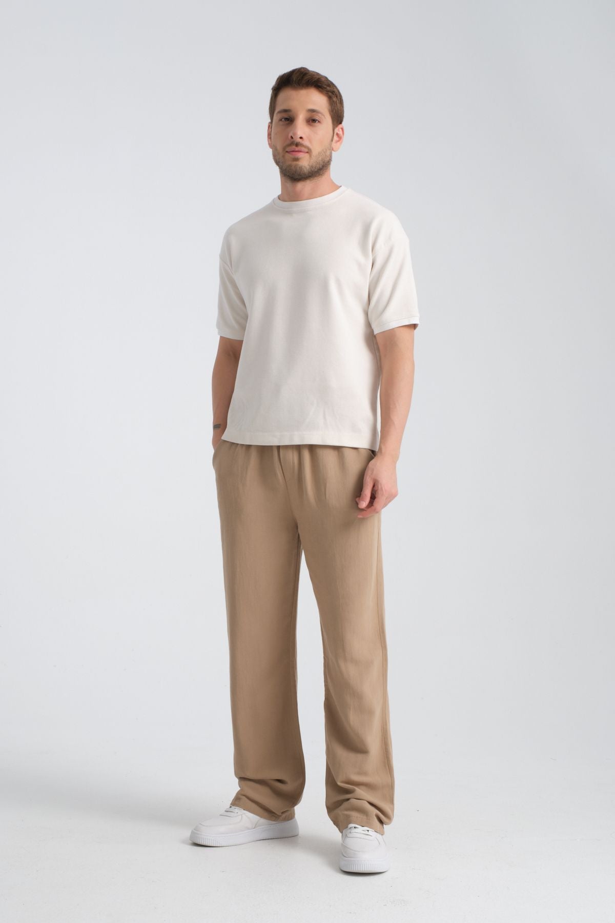 Saga Keten Baggy Pantolon Bej