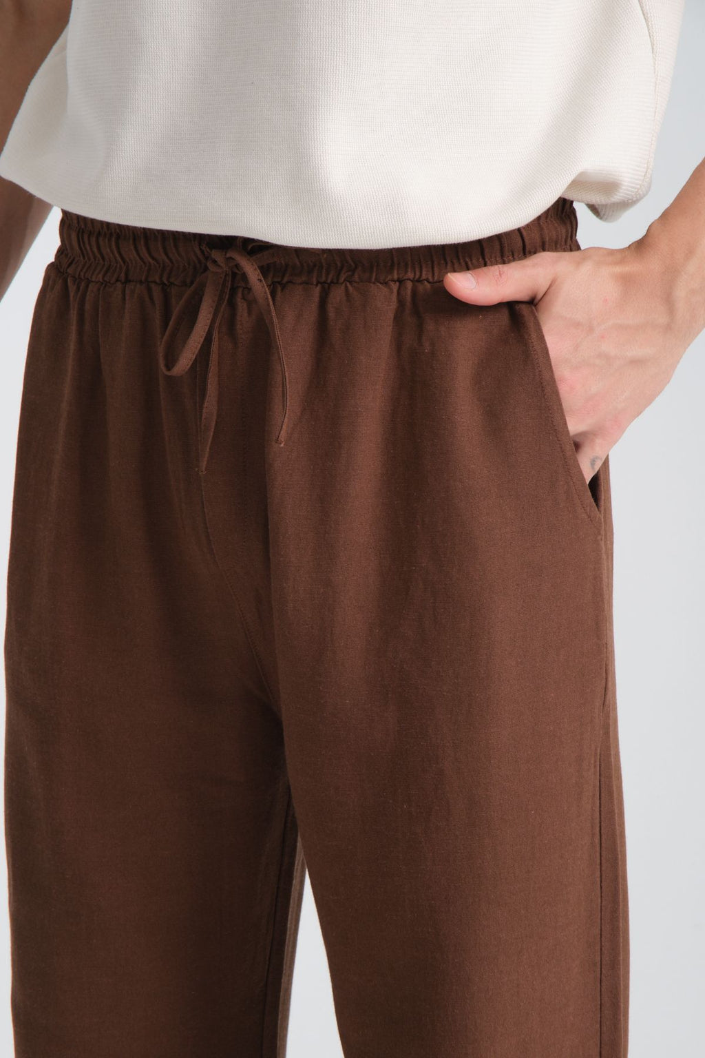Saga Keten Erkek Pantolon Rahat Kalıp Baggy Kahve