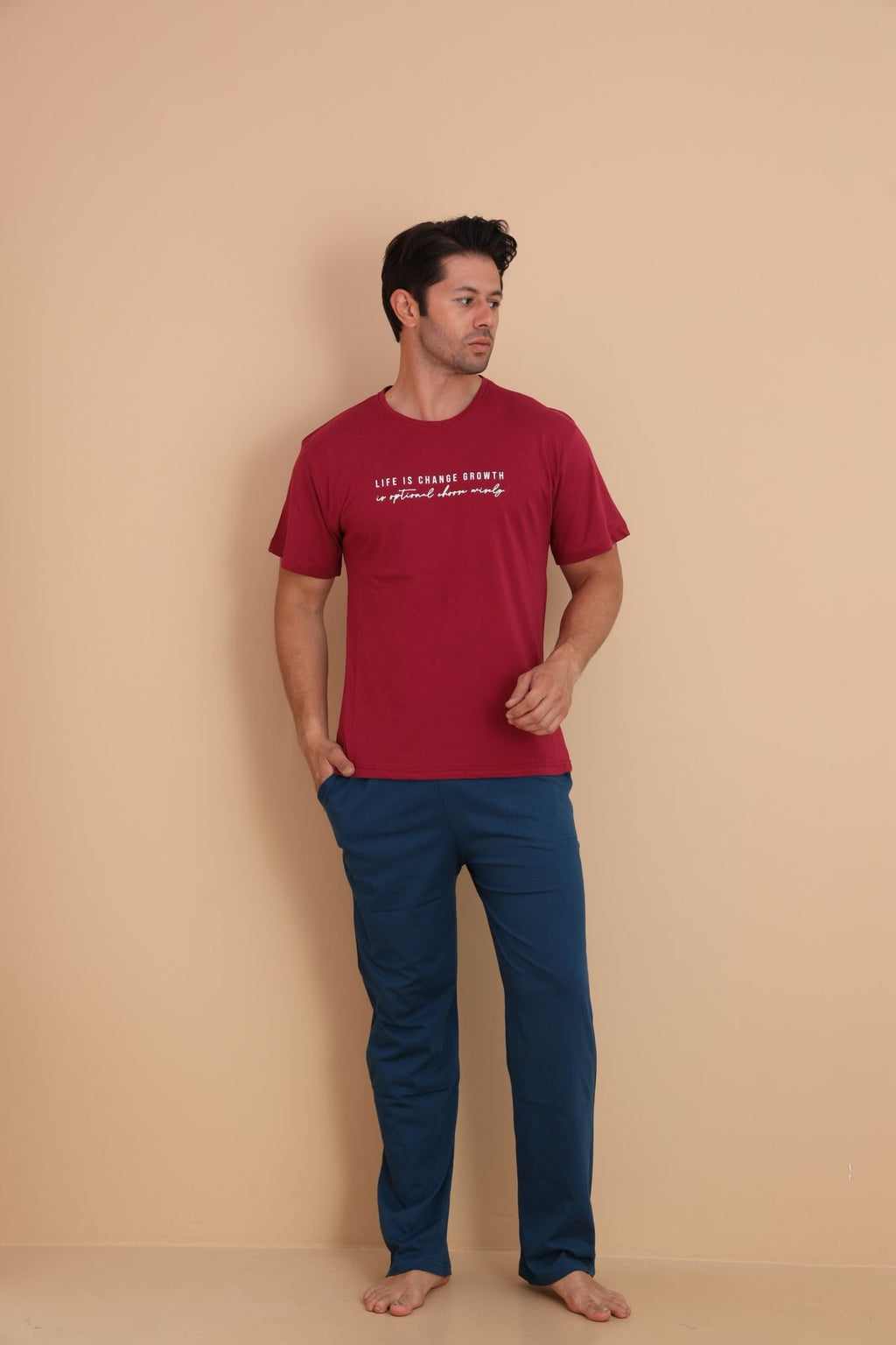 Erkek Kısa Kol Pijama Takımı 9003 Kırmızı