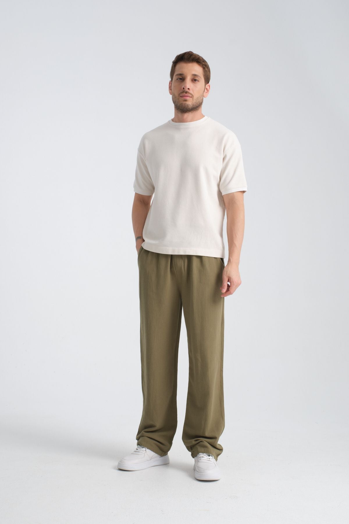 Saga Keten Baggy Pantolon Haki