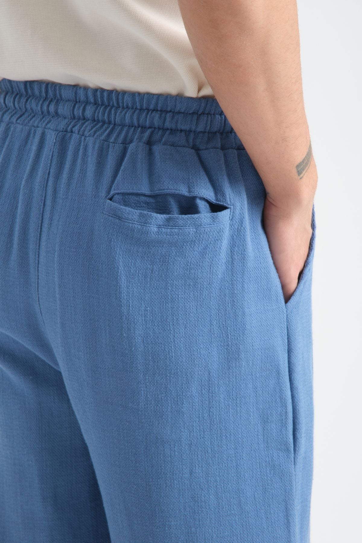 Thicked Erkek Kalın Baggy Keten Görünümlü Rahat Pantolon Bol Paça Yeni Sezon İndigo