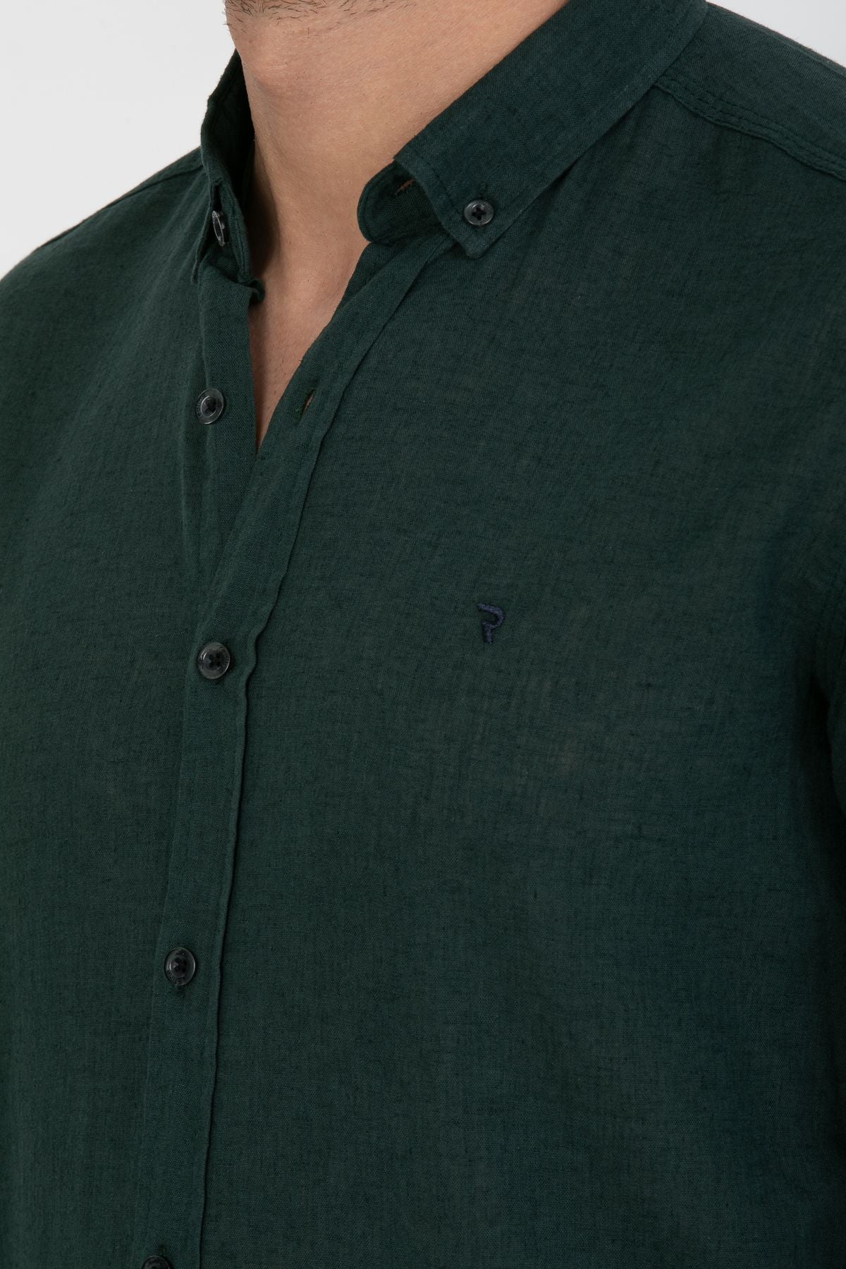 Erkek Yıkamalı Keten Basic Gömlek Slim Fit 2198 Yeşil