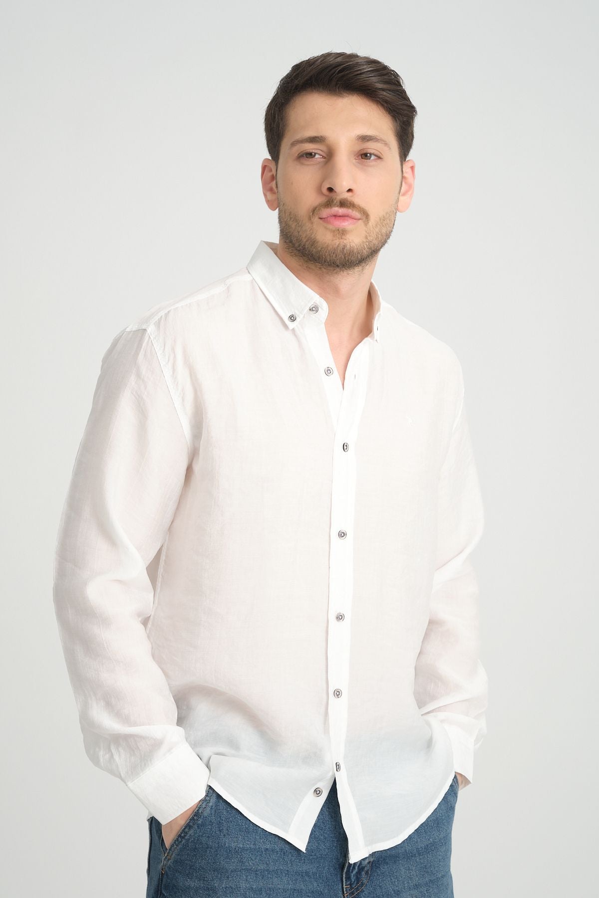 Erkek Yazlık Dökümlü İnce Regular Fit Gömlek BEYAZ