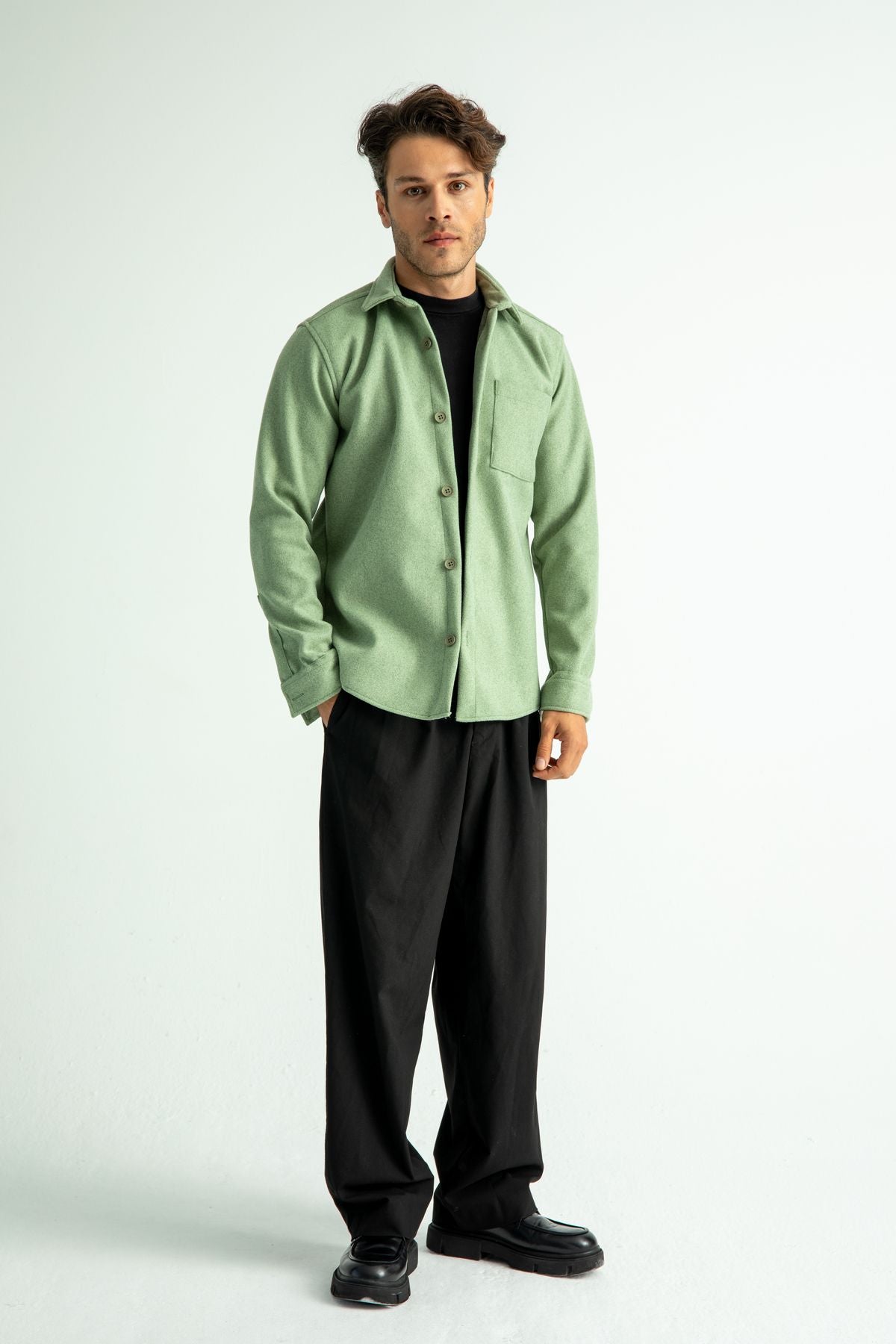 Regular Fit Kışlık Kaşe Gömlek Mint