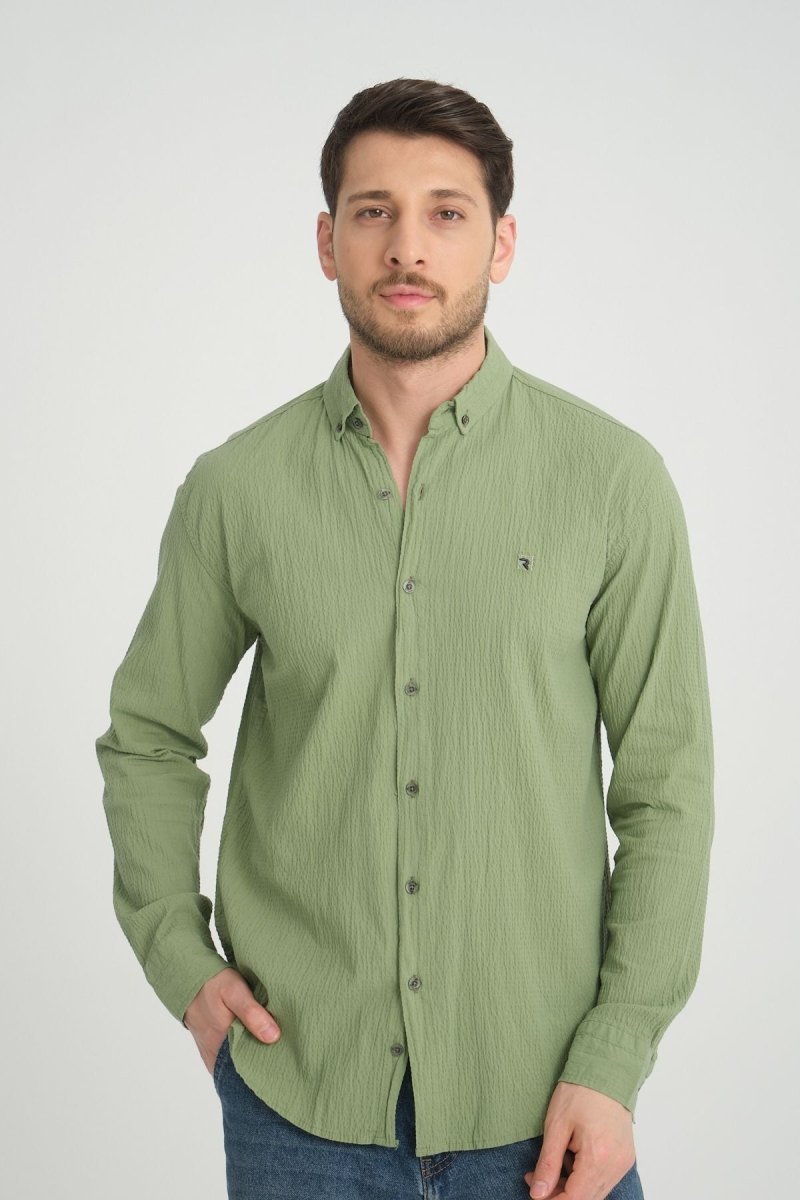 Erkek %100 Pamuk Regular Fit Yazlık Desenli Gömlek Yeşil - Redline