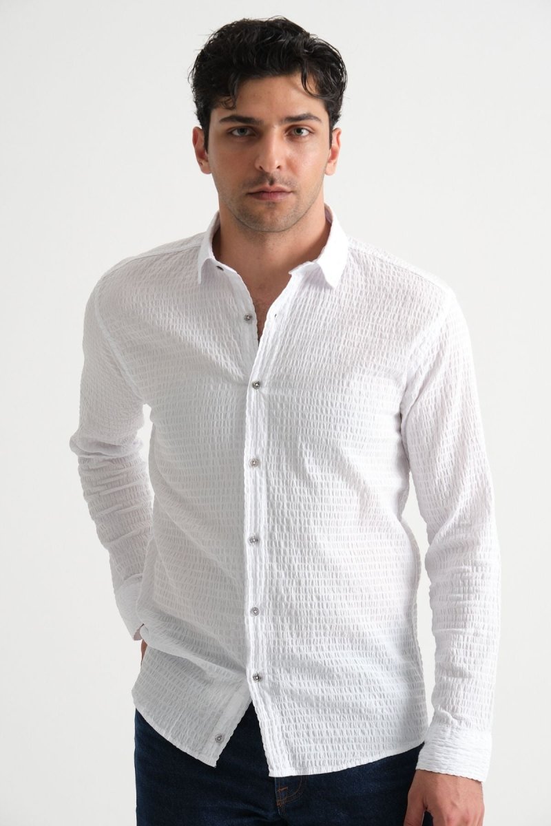 Erkek %100 Pamuk Yazlık Regular Fit Gömlek 2641 Beyaz - Redline
