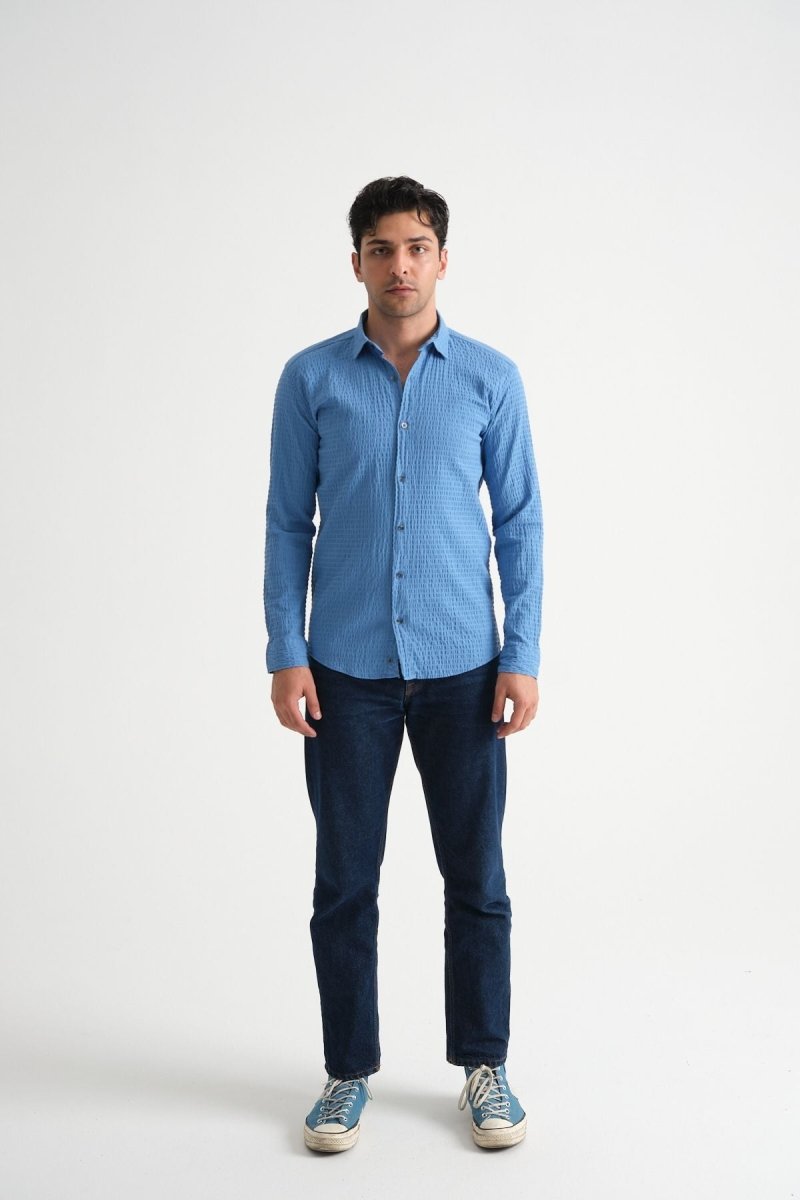 Erkek %100 Pamuk Yazlık Regular Fit Gömlek 2641 Mavi - Redline