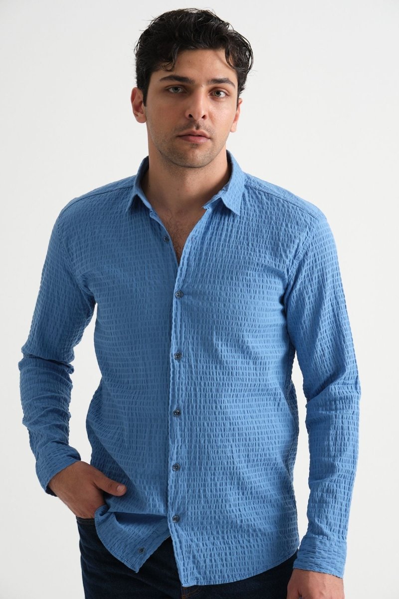 Erkek %100 Pamuk Yazlık Regular Fit Gömlek 2641 Mavi - Redline