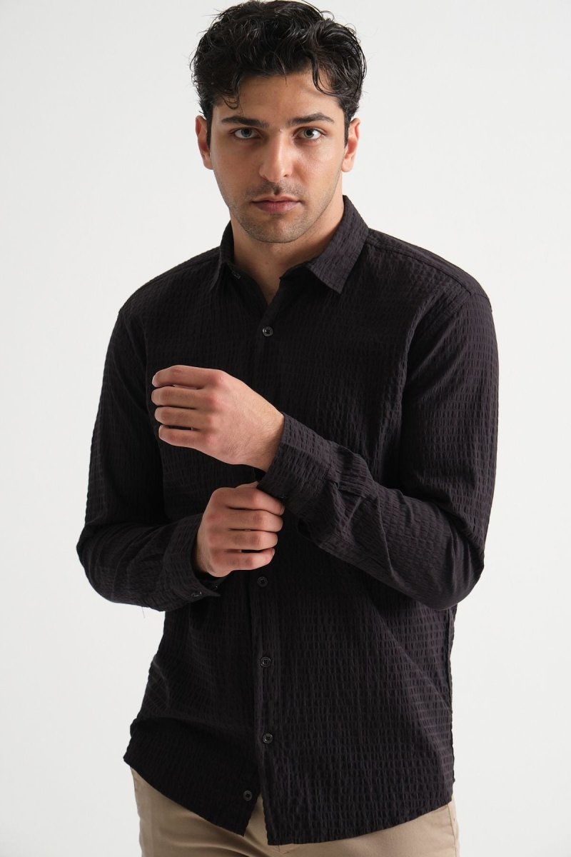 Erkek %100 Pamuk Yazlık Regular Fit Gömlek 2641 Siyah - Redline
