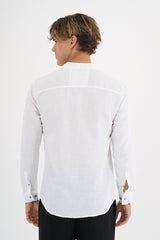 Erkek Keten Basic Gömlek Beyaz Slim Fit BEYAZ - Redline