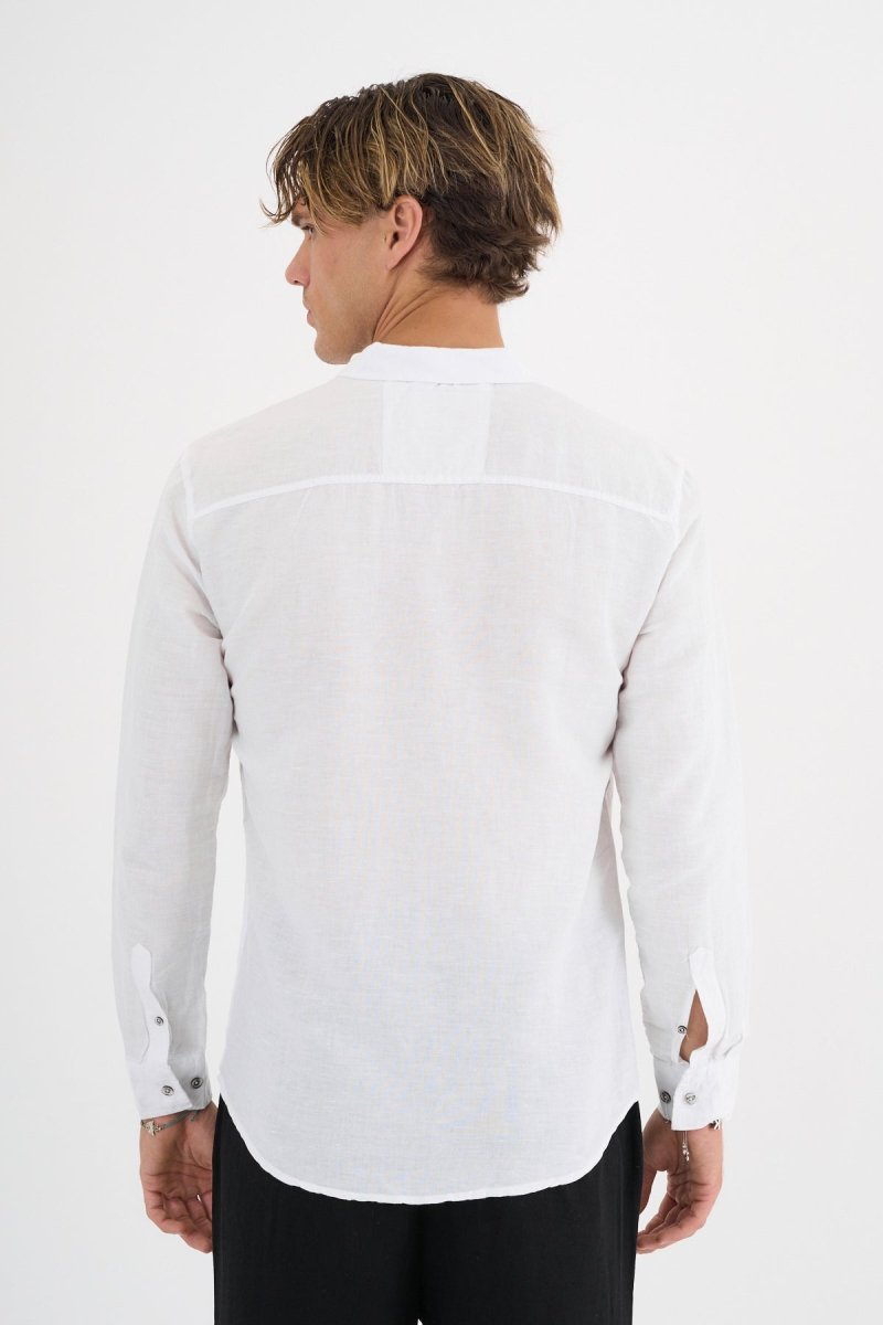 Erkek Keten Basic Gömlek Beyaz Slim Fit BEYAZ - Redline