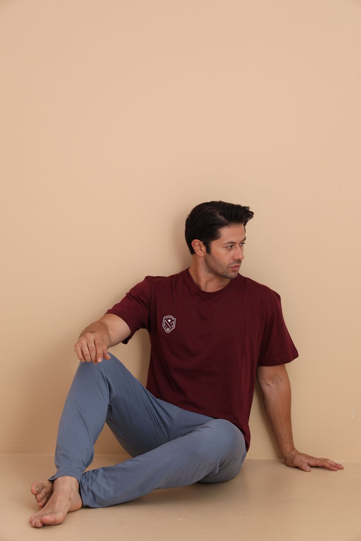Erkek Kısa Kol Pijama Takımı 9000 Bordo - Redline