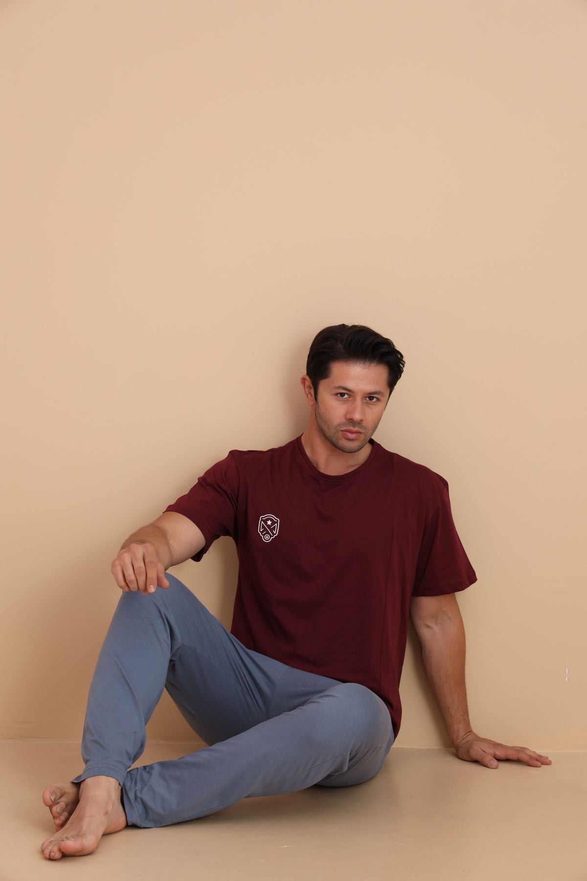 Erkek Kısa Kol Pijama Takımı 9000 Bordo - Redline
