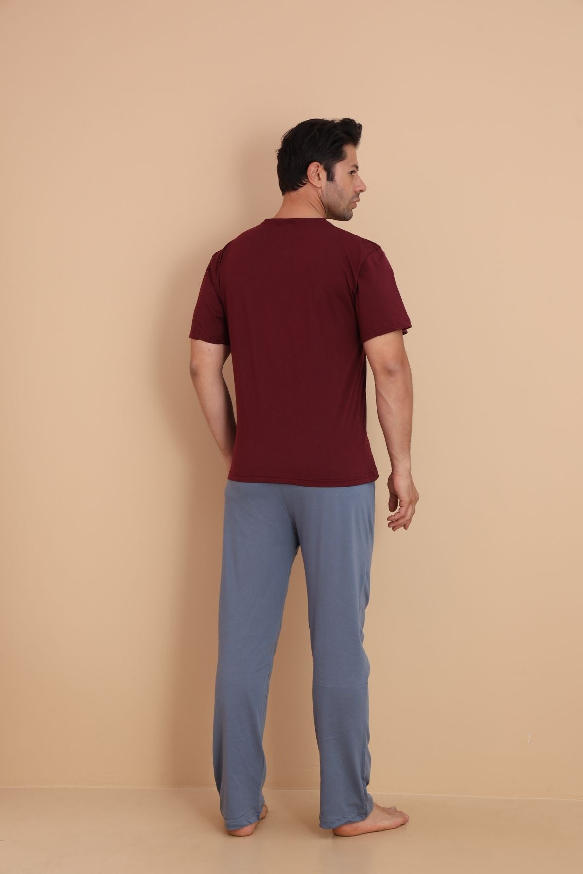 Erkek Kısa Kol Pijama Takımı 9000 Bordo - Redline