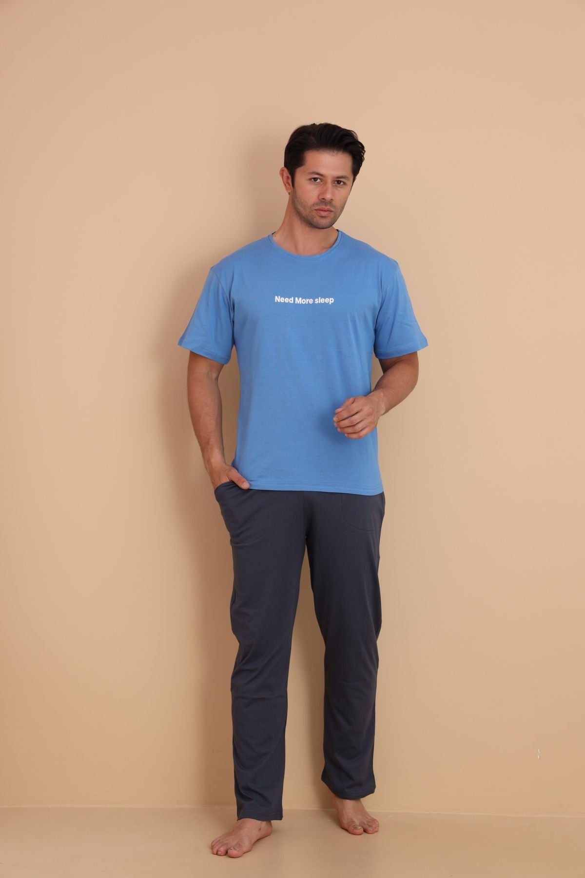 Erkek Kısa Kol Pijama Takımı Buz Mavi - Redline