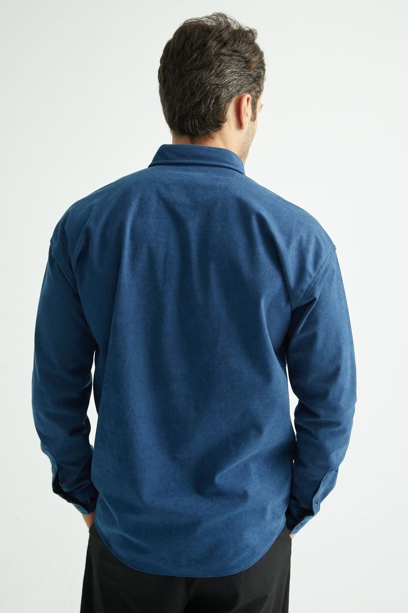 Erkek Regular Fit Kadife Kışlık Gömlek İndigo - Redline