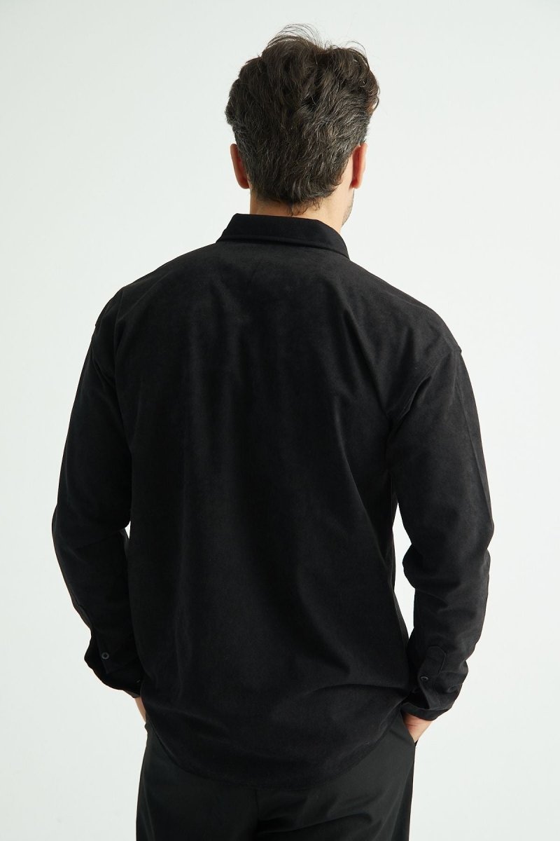Erkek Regular Fit Kadife Kışlık Gömlek Siyah - Redline
