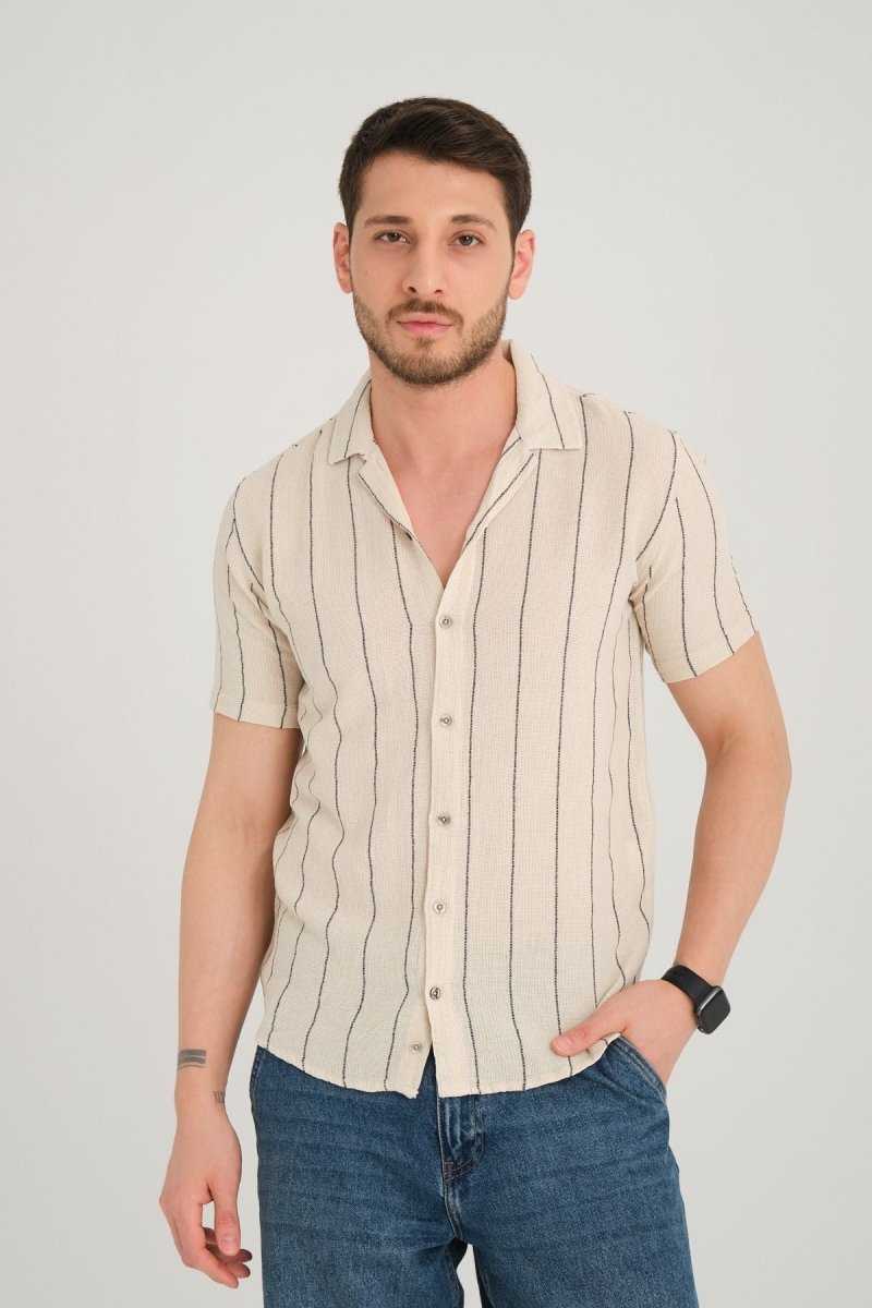 Erkek Yazlık Regular Fit Kısa Kol Nefes Alan Gömlek %100 Pamuk 2643 Siyah - Redline