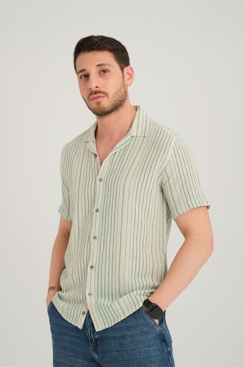 Erkek Yazlık Regular Fit Kısa Kol Nefes Alan Gömlek %100 Pamuk 2643 Yeşil - Redline