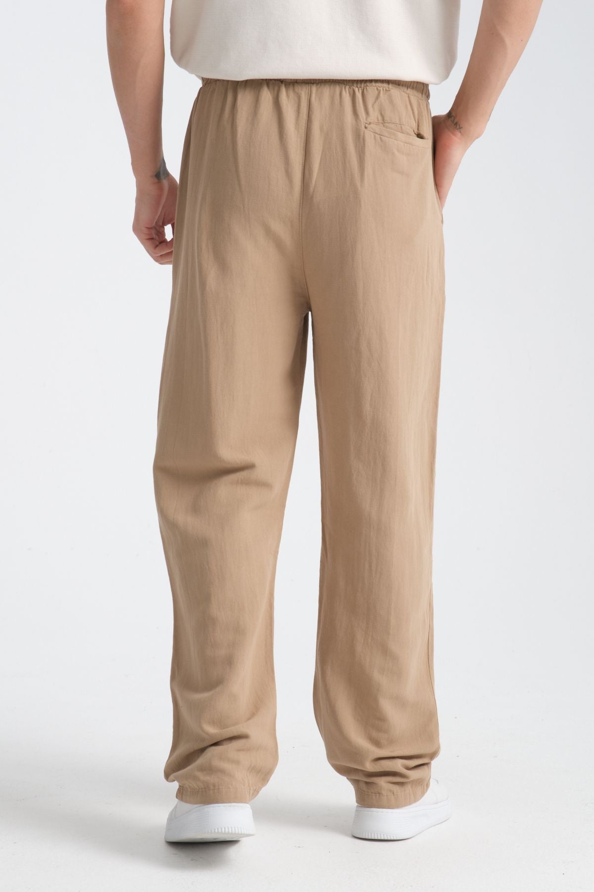 Saga Keten Baggy Pantolon Bej
