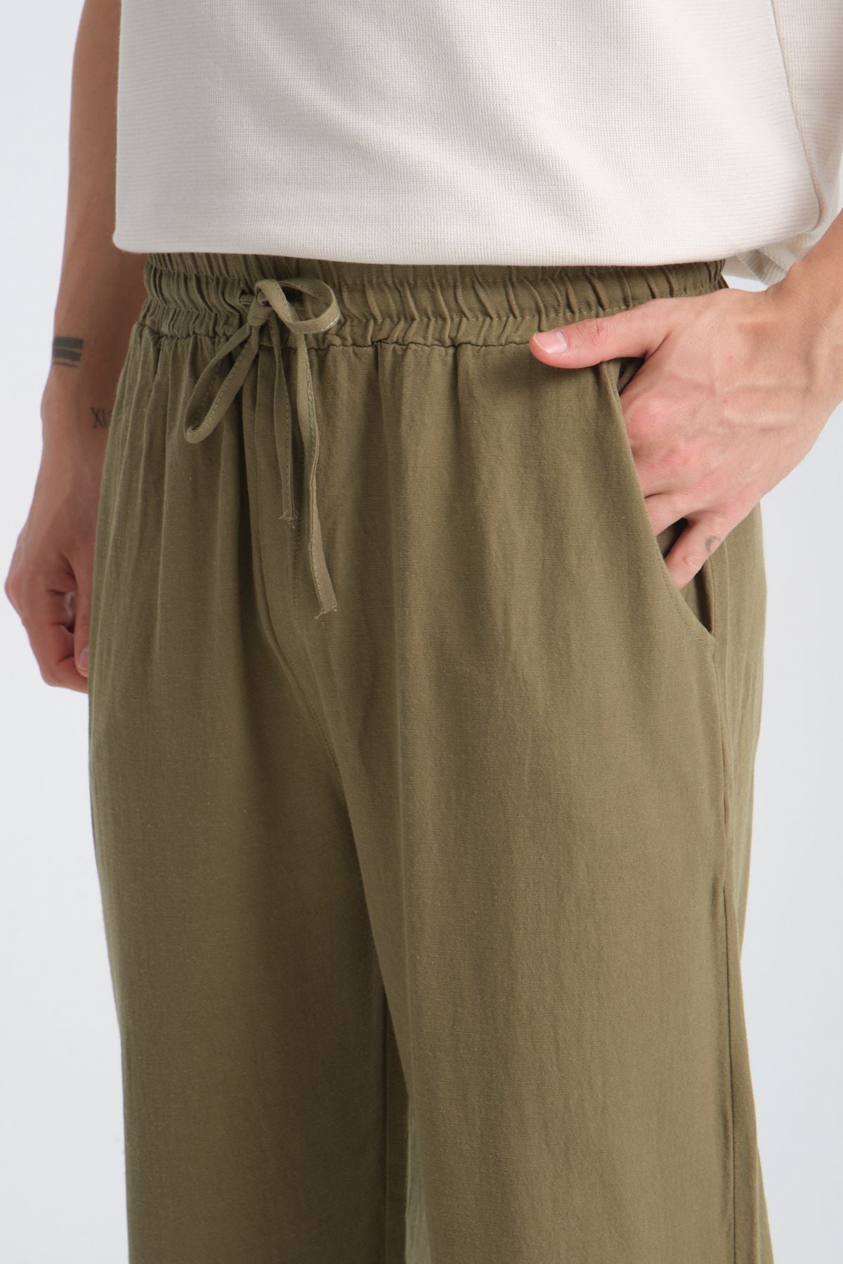 Saga Keten Baggy Pantolon Haki