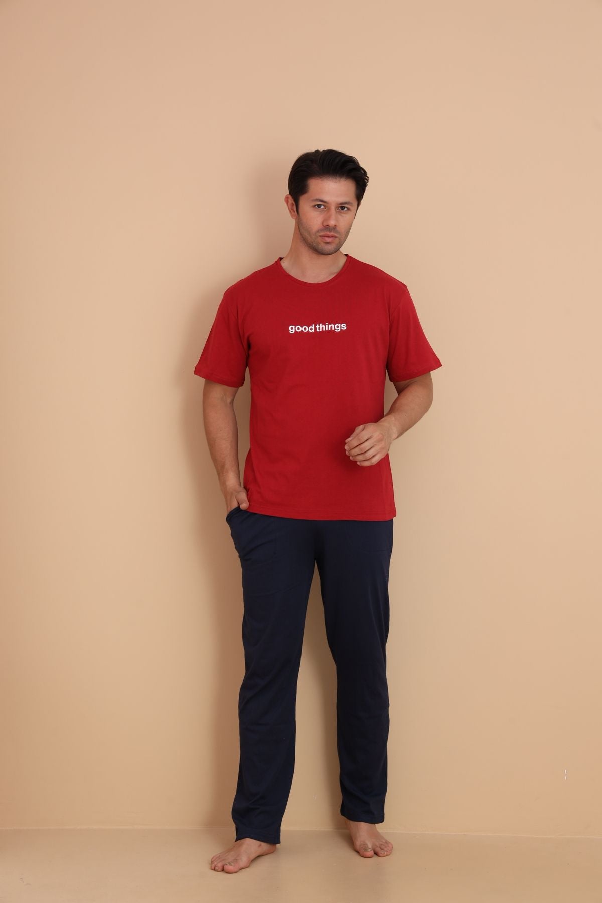 Erkek Kısa Kol Pijama Takımı 9002 Kırmızı