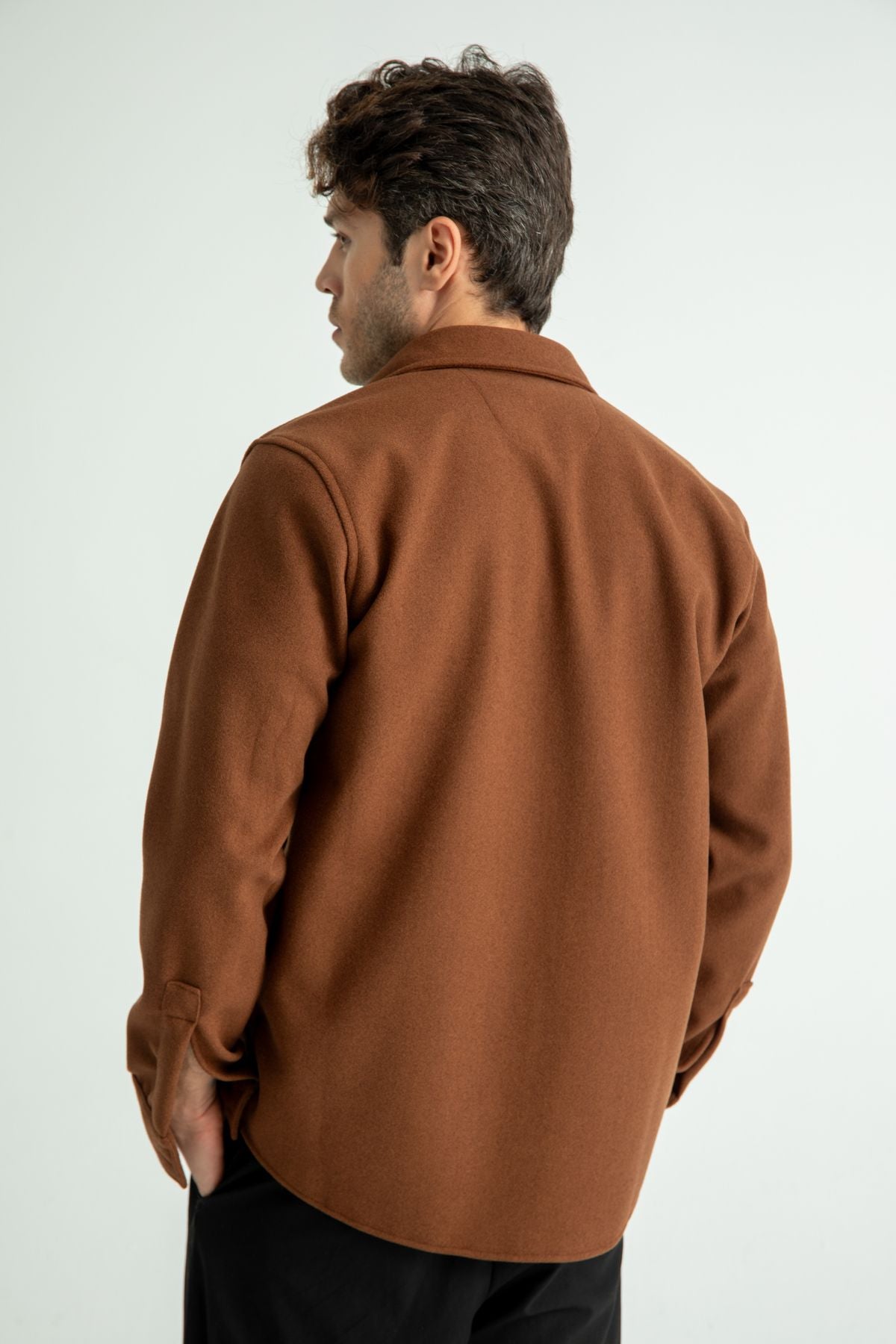 Erkek Regular Fit Kışlık Kaşe Gömlek Kahve
