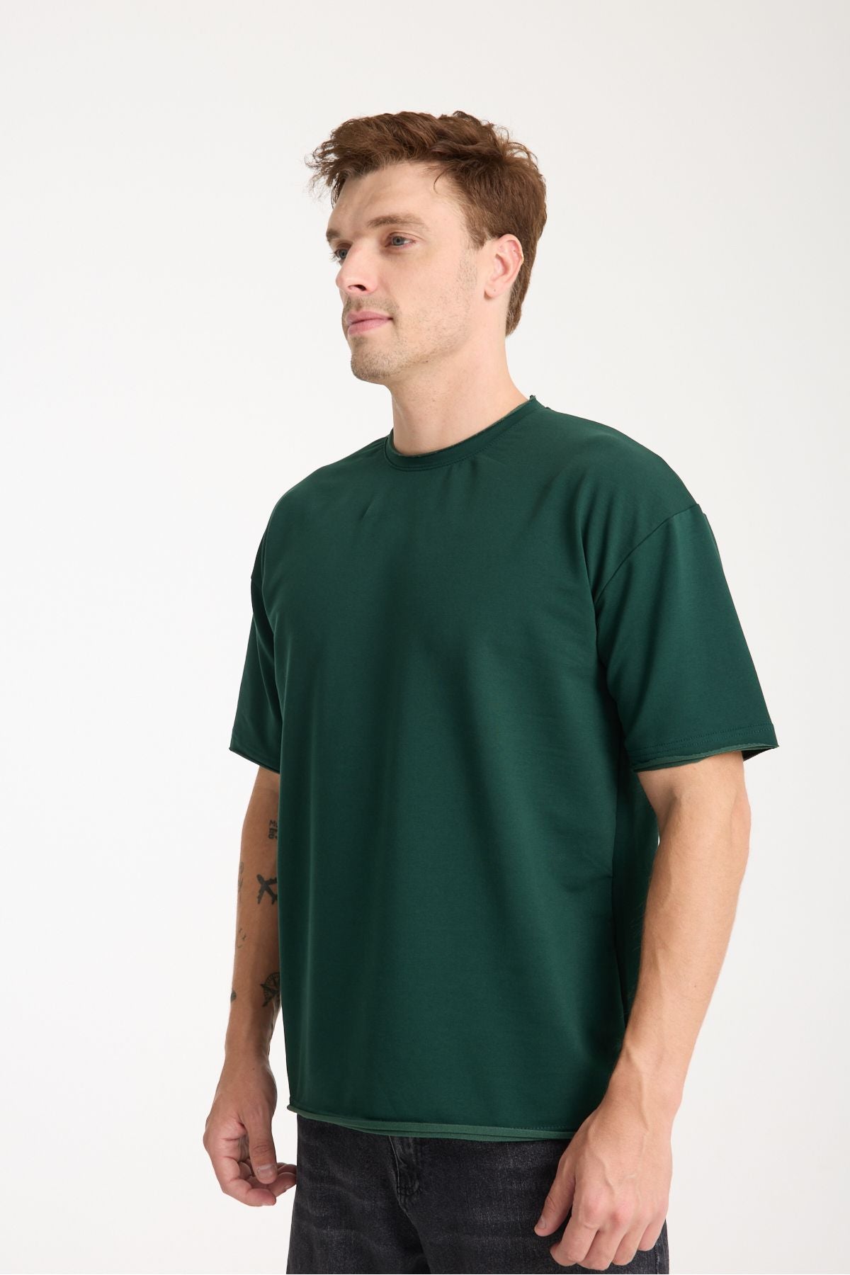 Quell Erkek Oversize Basic Tişört Yeşil