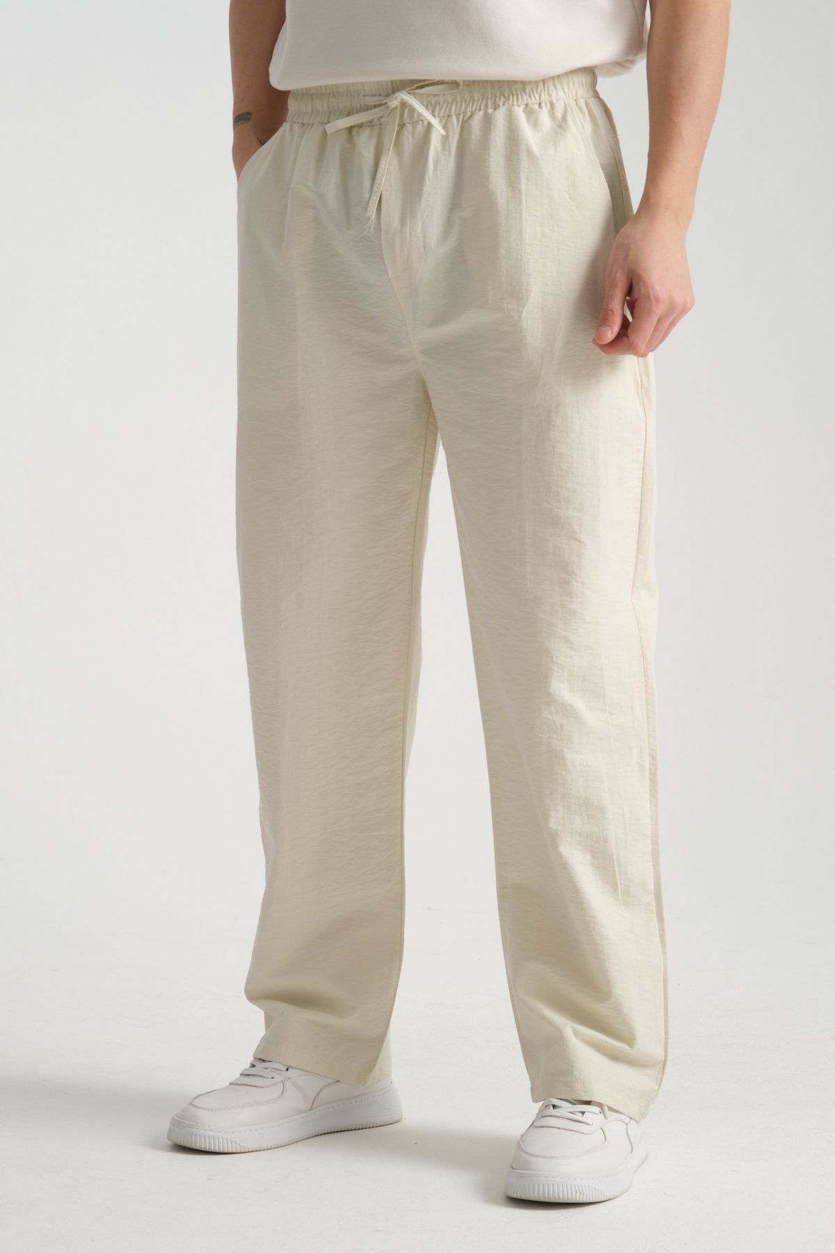 Era Baggy Fit Yazlık Rahat İnce Pantolon Bej
