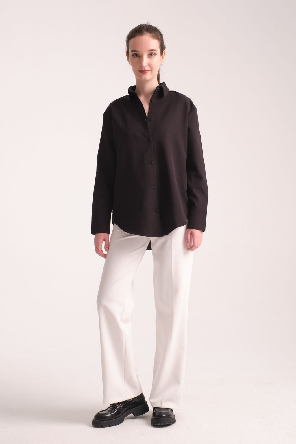 Pure Oversize Iç Göstermeyen Uzun Basic Kadın Gömlek Siyah