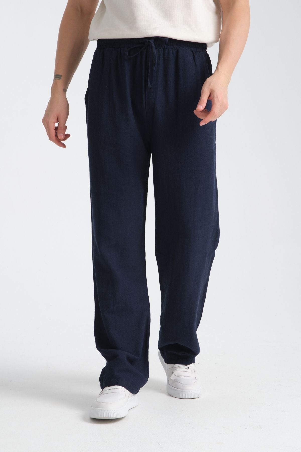 Saga Keten Baggy Pantolon Lacivert