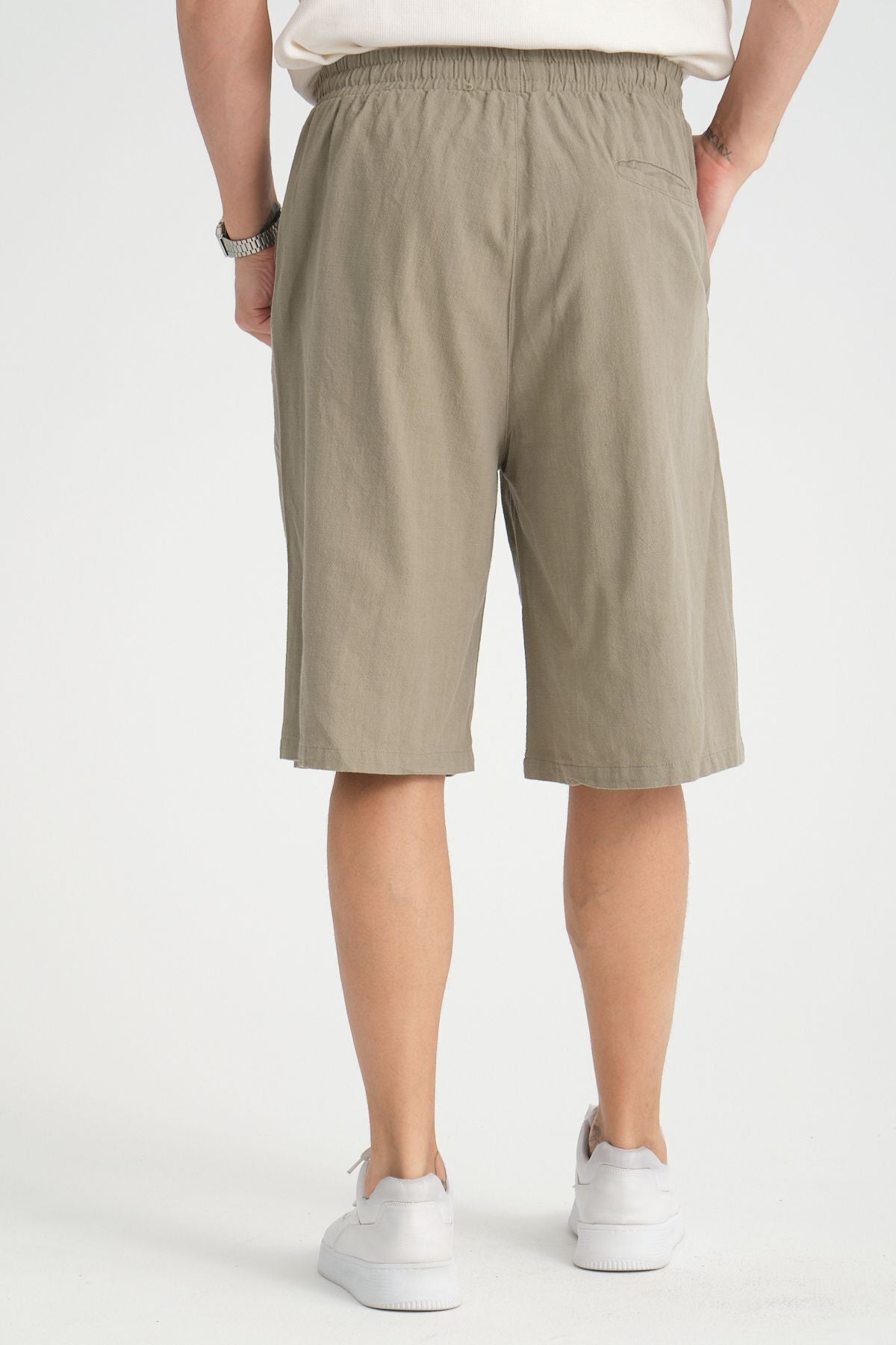 Erkek Baggy Fit Rahat Kesim %100 Pamuk Yumuşak Dokulu Şort Kapri Haki