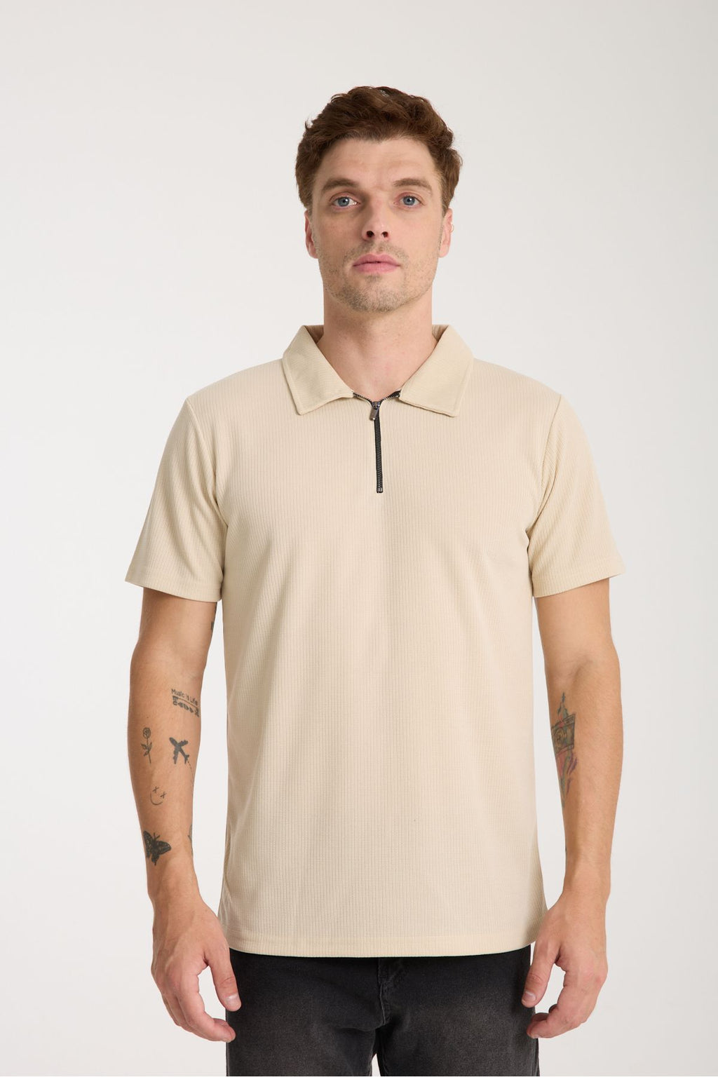 Verge Slim Fit Polo Yaka T-shirt Taş