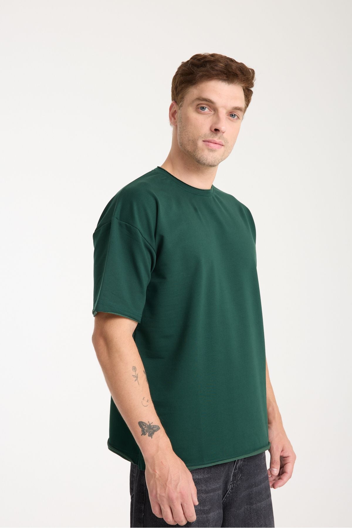Quell Erkek Oversize Basic Tişört Yeşil
