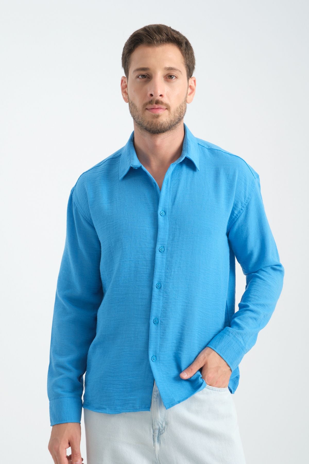 Bold Oversize Dökümlü Erkek Gömlek İndigo