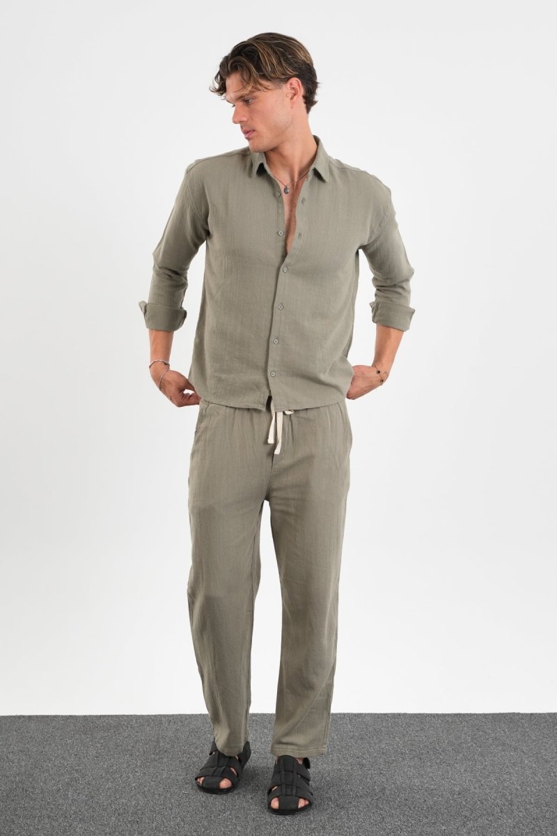 Flare Kışlık Baggy Pantolon Oversize Gömlek Alt üst Takım Haki - Redline