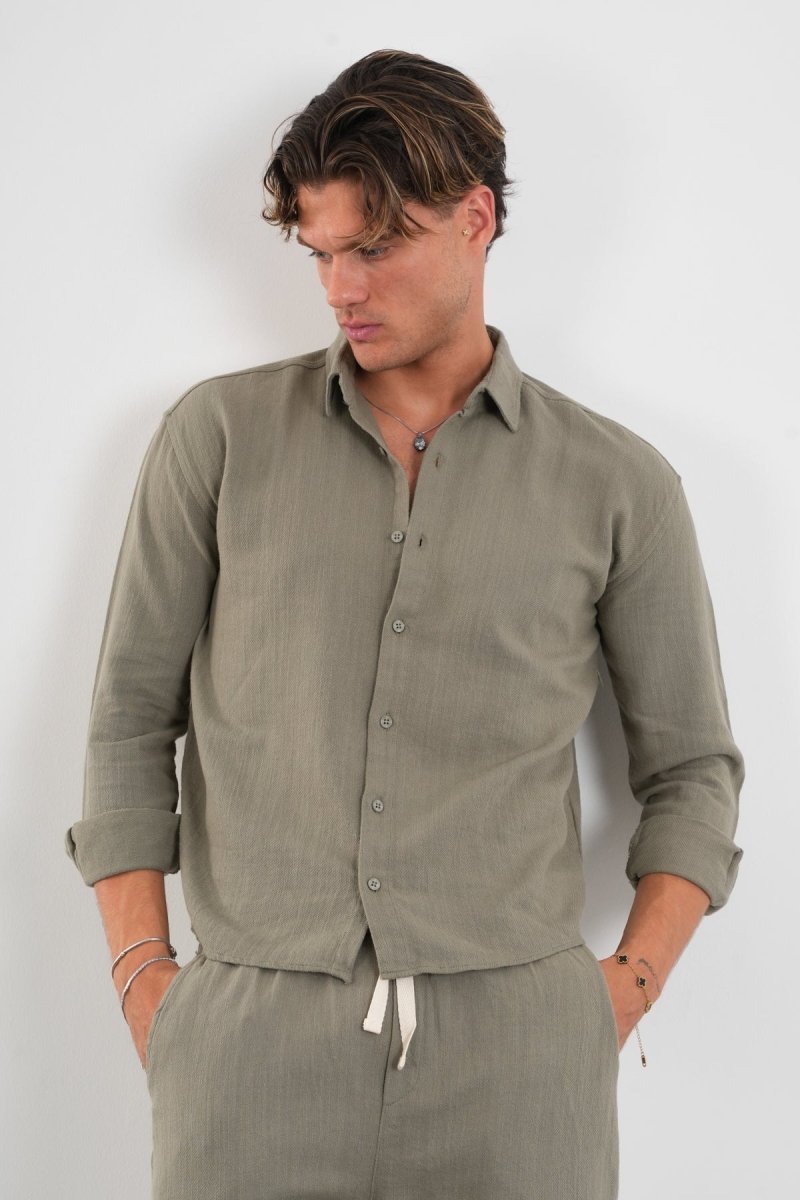 Flare Kışlık Baggy Pantolon Oversize Gömlek Alt üst Takım Haki - Redline